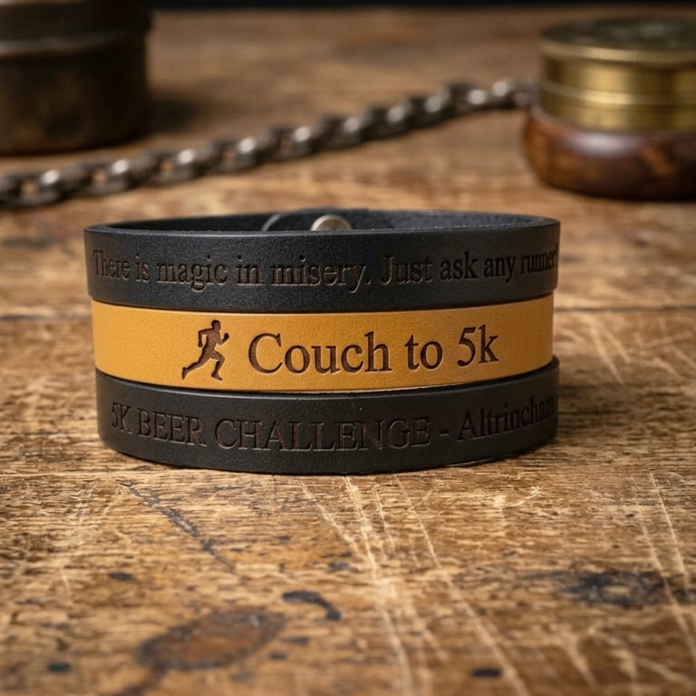5K Runners Bracelet - Leather - Personalised - Choice of Colours - Adjustable