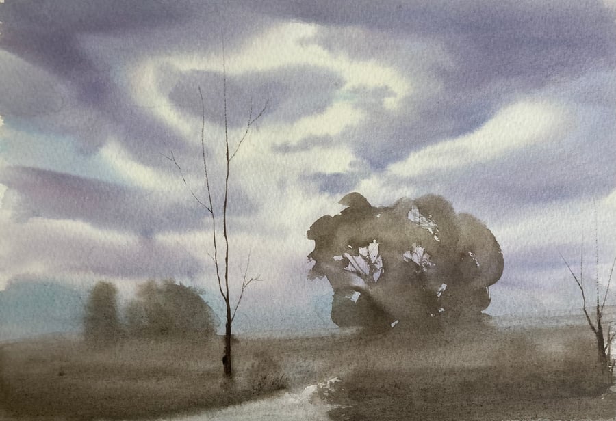 Evening wonder (Pure Original Tonalist Watercolour)