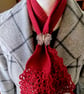 Crochet Lacy Waterfall Scarf in Dark Red Wool - Image 3