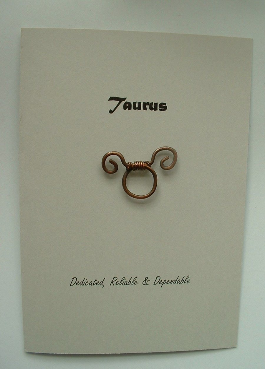 Taurus Zodiac Greeting Card with Copper Wire 