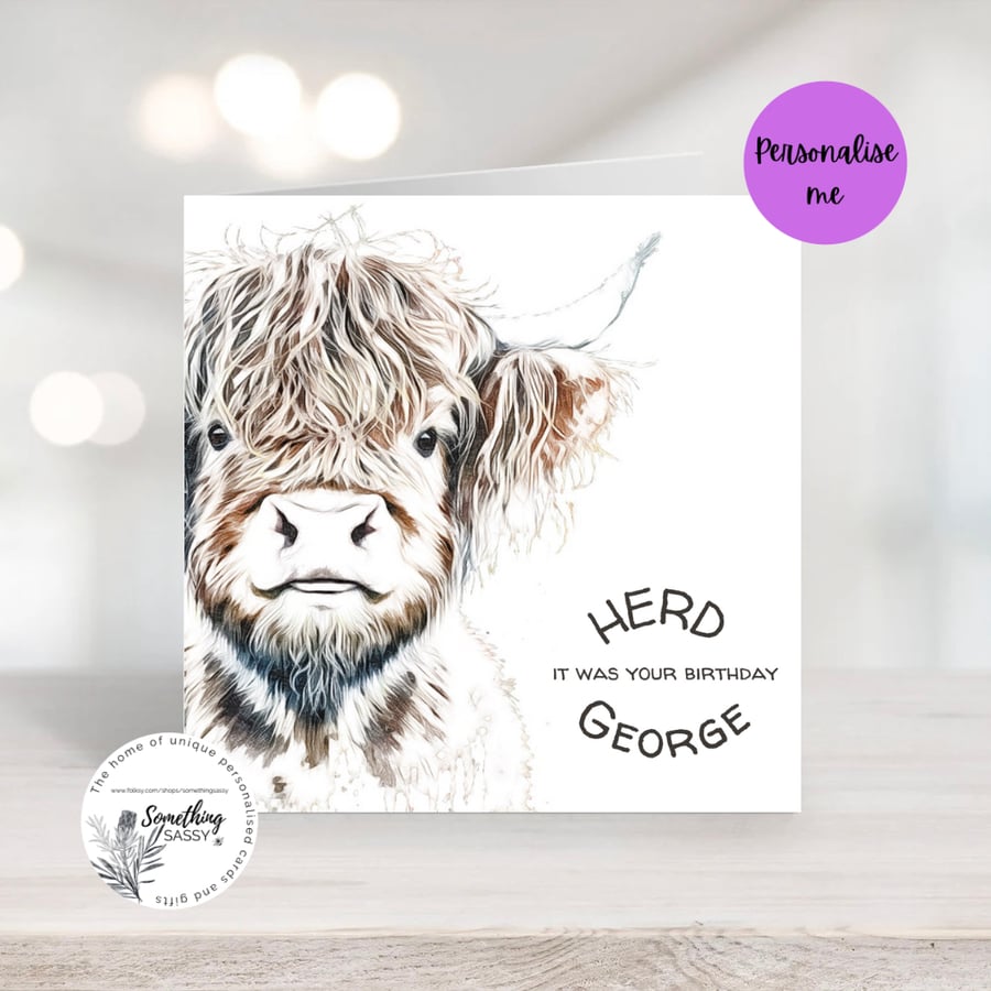 Highland Cow Cute Funny Card ready to be Personalised for any occasion