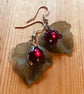 Leaf and hot pink berry earrings  - Image 1