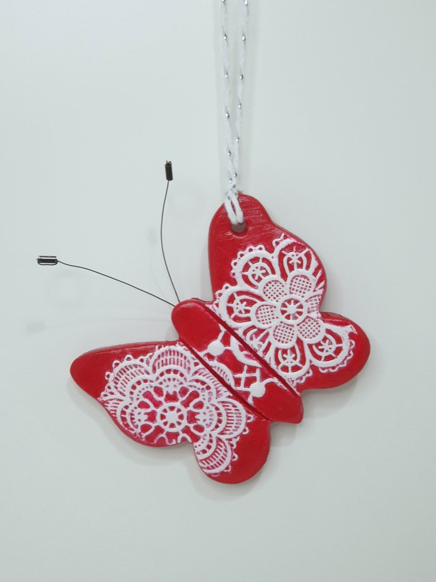 Butterfly clay hanging decoration, gift for a butterfly lover, gift for her