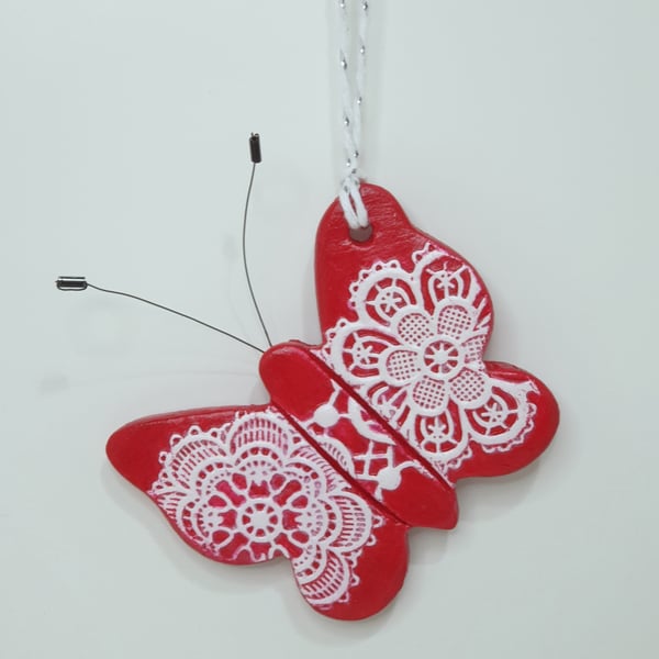Butterfly clay hanging decoration, gift for a butterfly lover, gift for her