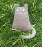 Mohair grey knitted cat cushion, gift for a cat lady