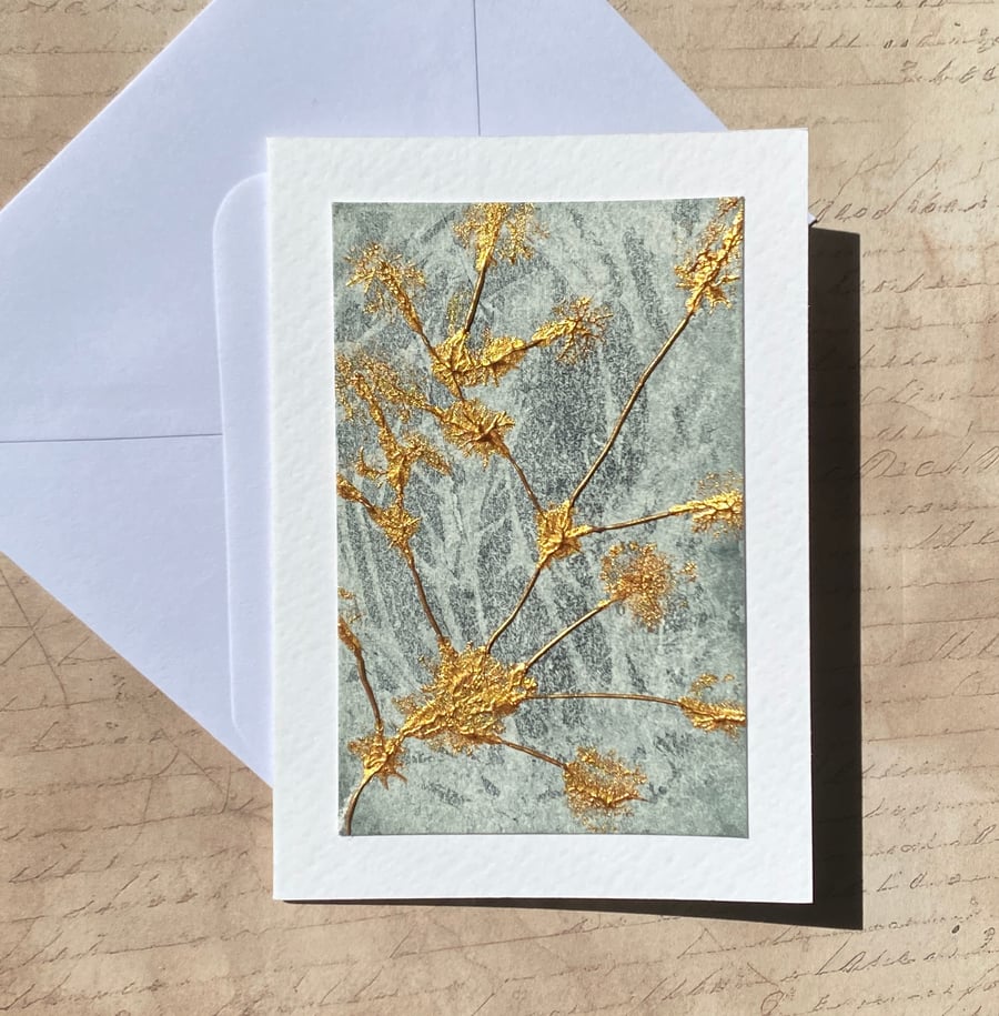 Golden Wildflowers in Mist – Hand-Painted Greeting Card