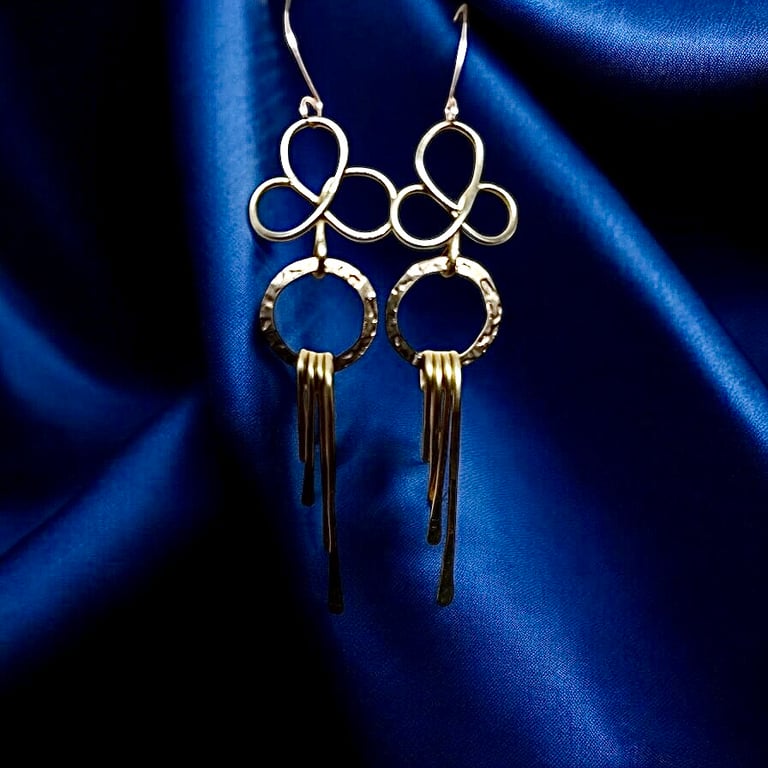 Handmade Gold Brass Earrings, Dangle, New Egyptian Collection FREEPOST