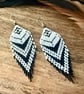 Black and white Native American style beadwork fringe earrings