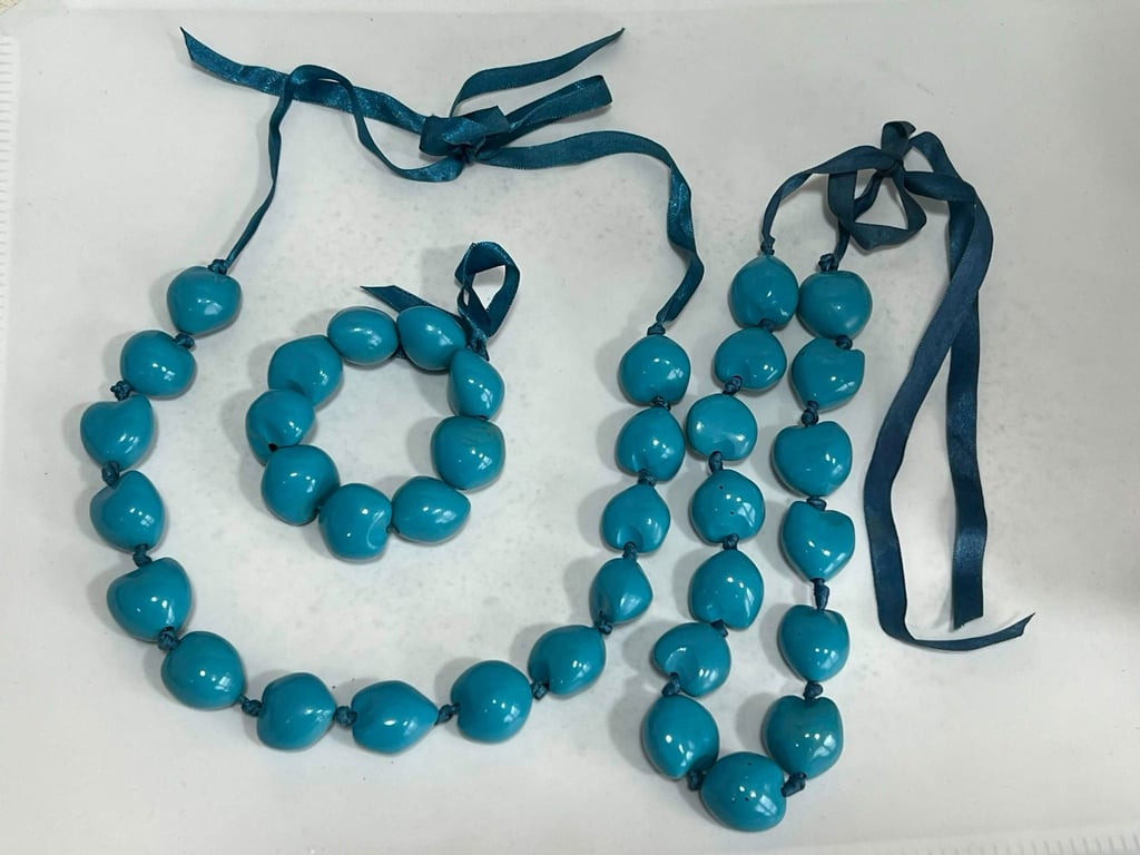 Vintage 90s Turquoise Chunky Bead Necklace Bracelet Set