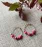 Deep pink beaded hoop earrings, filled gold - Image 2
