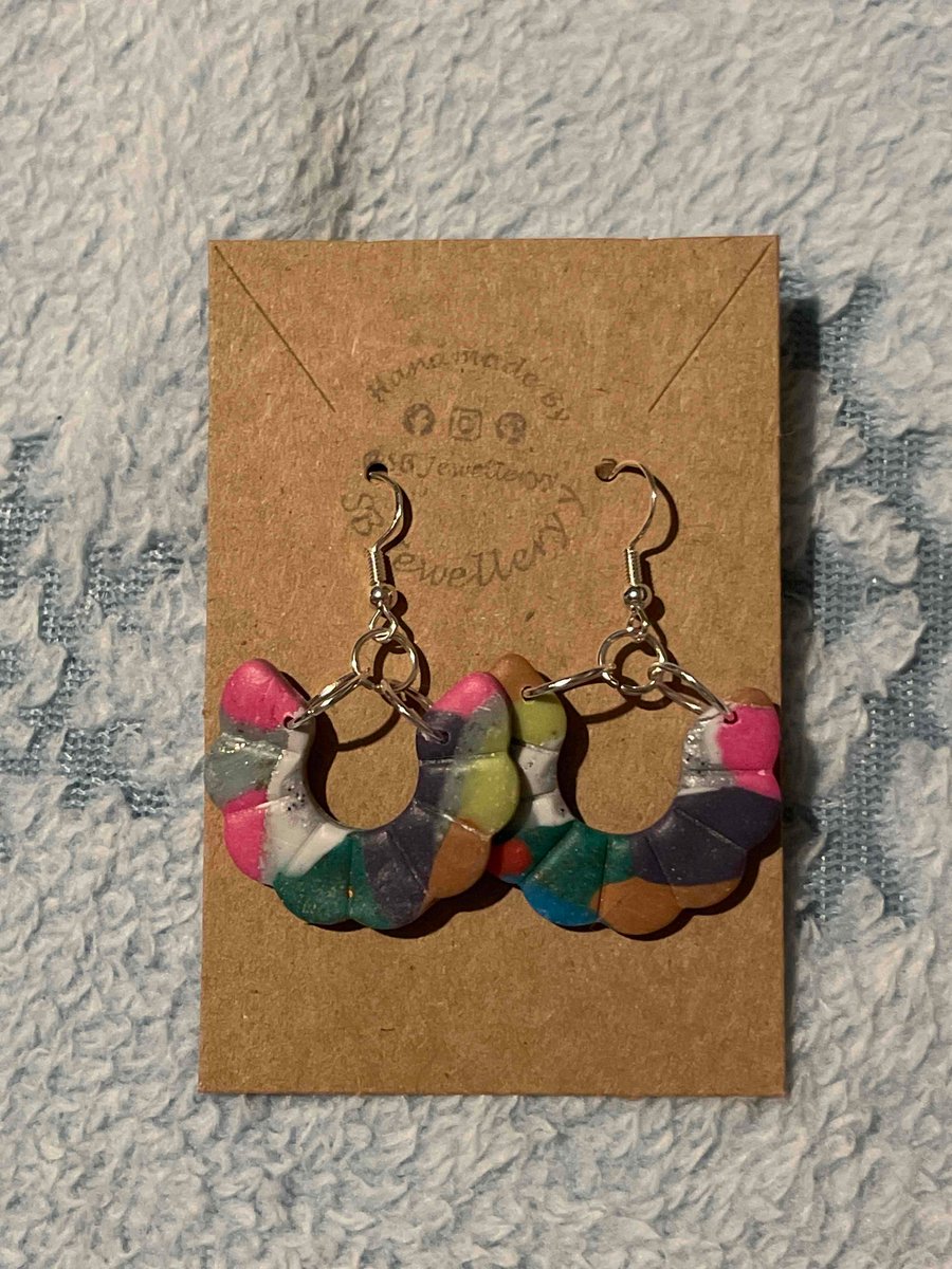 Handmade Polymer Clay Marble Mix Earrings (Clip On’s Available)