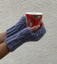 FINGERLESS MITTS , gloves ' Erme Trail '. Soft Wool blend. Blue. - Image 5