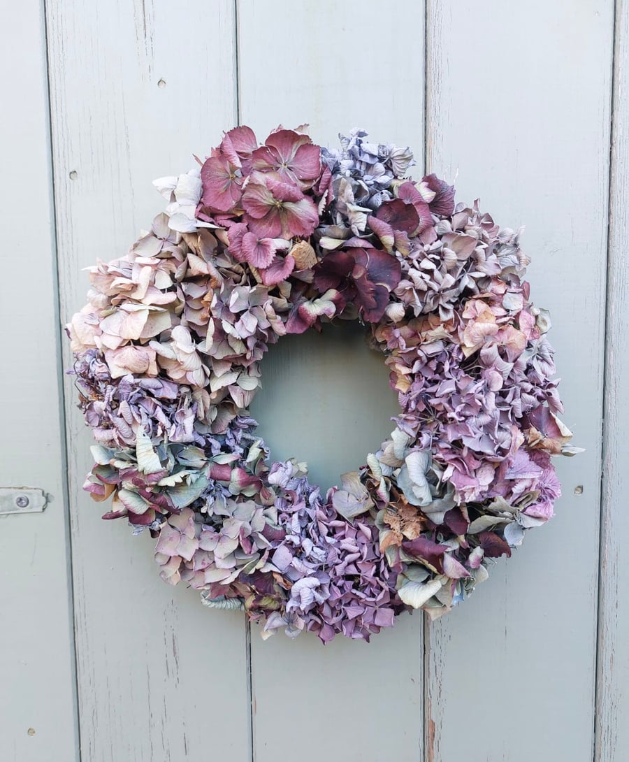 Dried Hydrangea Wreath. 26cm Diameter. Handmade.