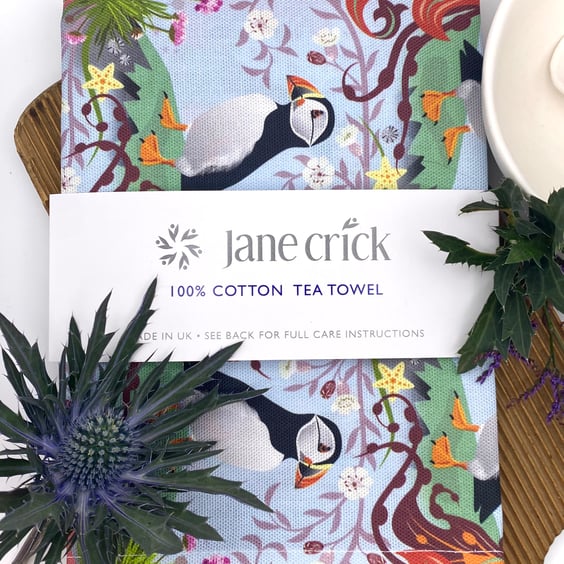 Cute Puffin Cotton Tea Towel - New Home, Home Staying Thank You Gift