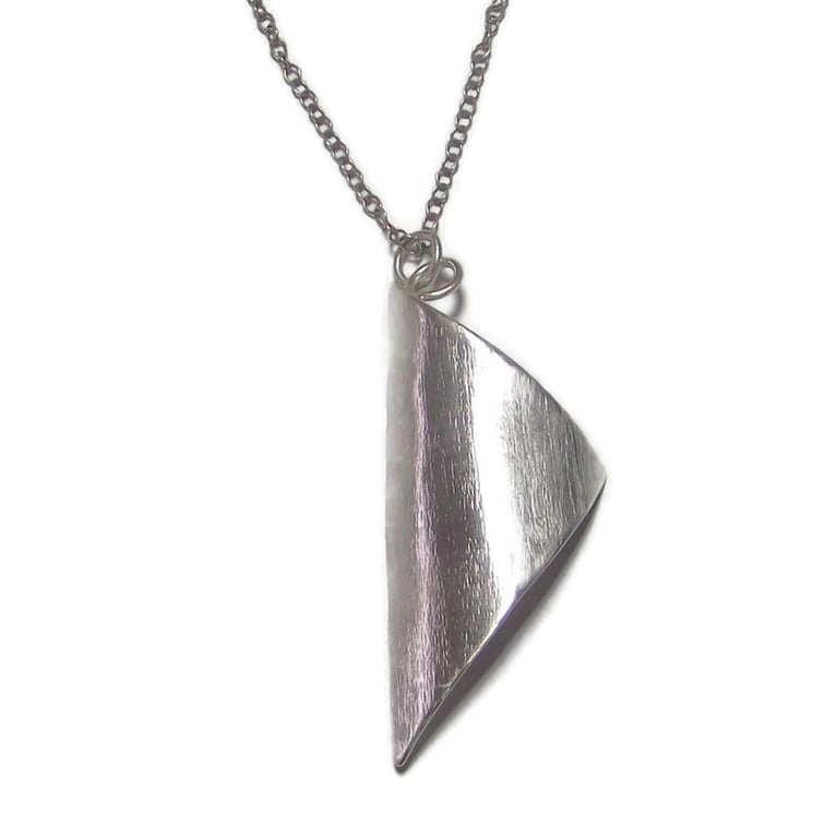 Curved Sterling Silver Triangle Handmade Pendant, Modern Artisan Jewellery