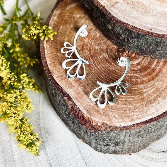 Blooming Blossom Sterling Silver Curved stud Earrings