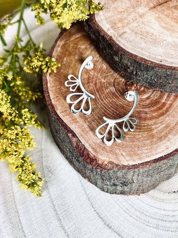 Blooming Blossom Sterling Silver Curved stud Earrings