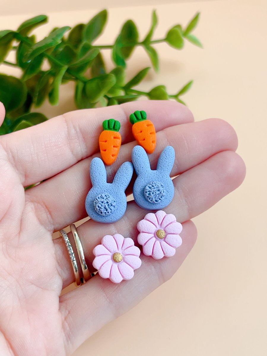 Easter Bunny and Carrot Stud Earrings Set
