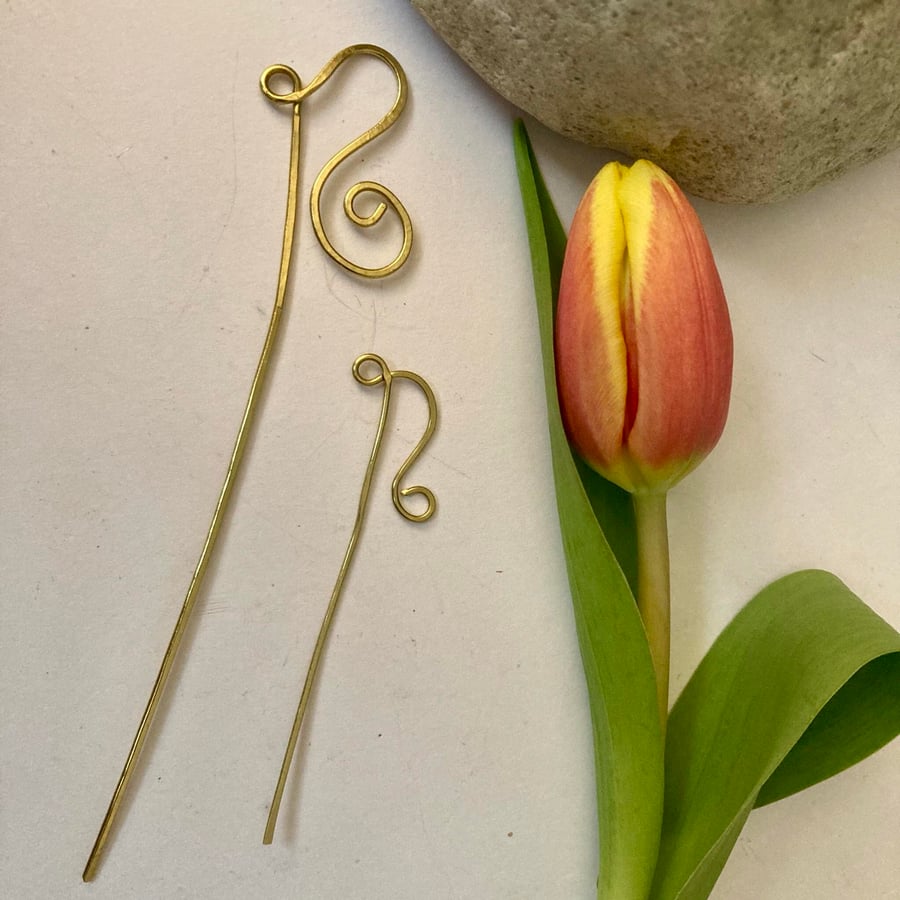 Hair Pins - Pair of Beautiful Solid Tarnish Resistant Brass Pins