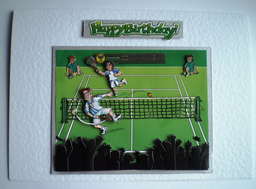 tennis birthday decoupage card,handmade,3D,Decoupage,Personalise,any occasion