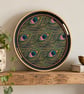 Large navy handpainted decorative tray with peacock feathers