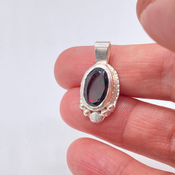 Garnet Silver Pendant Handmade 