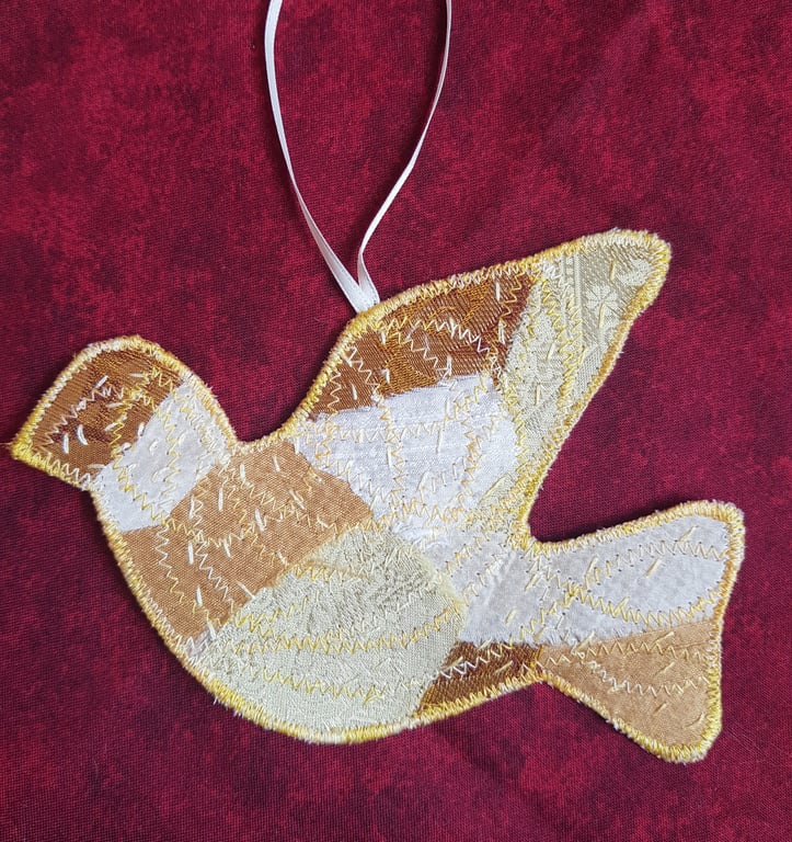 Sari silk dove hanging decoration: ivory and gold