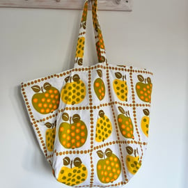 Vintage Apple Print cotton beach bag tote bag retro design