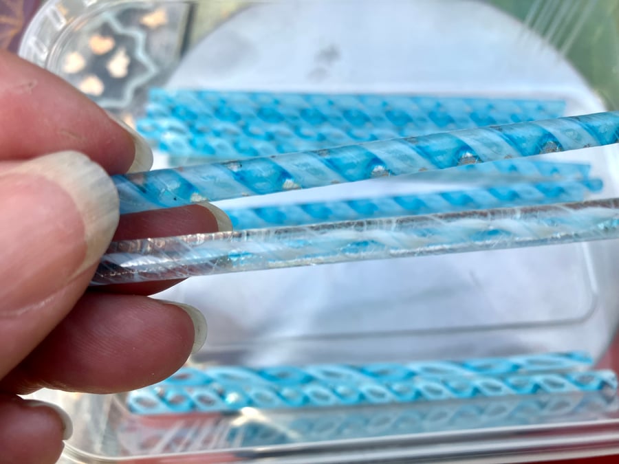 50g Lacy Turquoise Bullseye 90 coe glass Vitrigraph twisty cane (2023-9-bwc-13)