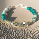 Boho Silver Bangle Bracelet - Turquoise & Silver Beads