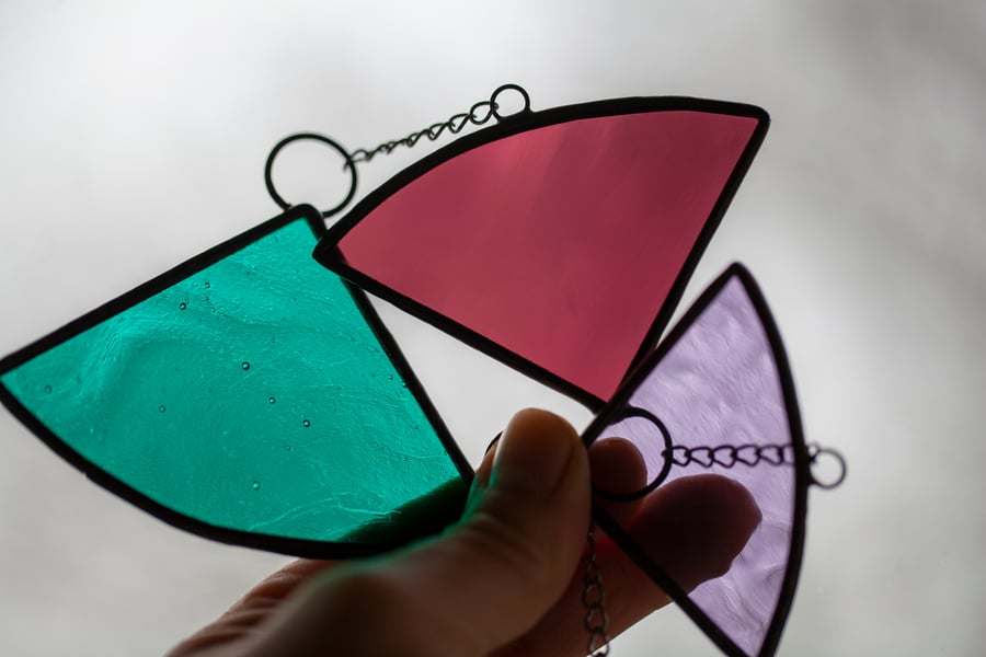 Geometric Purple and Teal Window Mobile Stained Glass Suncatcher