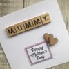 Personalised Handmade Mother's Day Card with scrabble tiles and stamped greeting