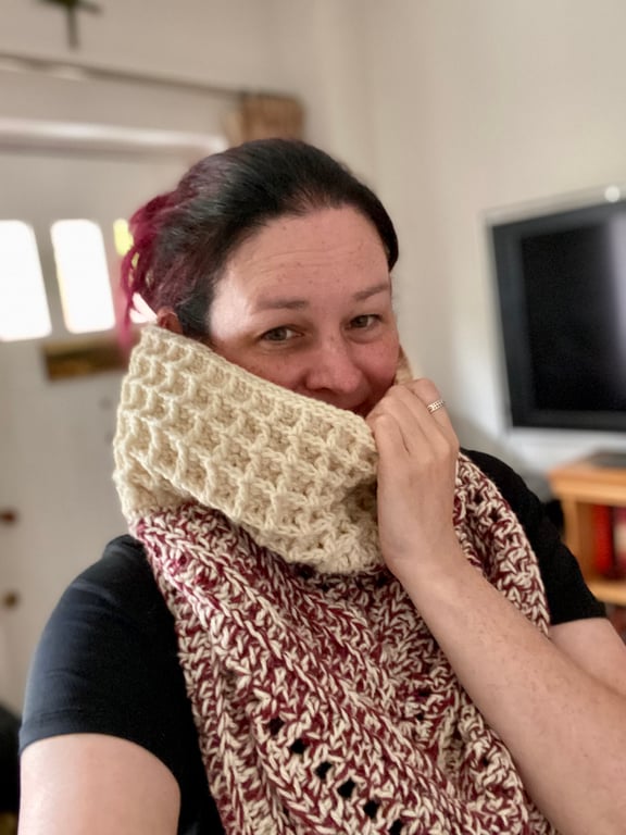 Wild Oleander Waffles Crochet Scarf with Cowl - Strawberries and Crime Scene