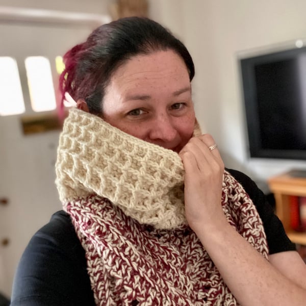 Wild Oleander Waffles Crochet Scarf with Cowl - Strawberries and Crime Scene