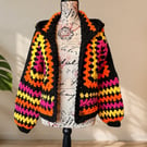 Oversized Hood Crochet Cropped Jacket Size M (12-14) 