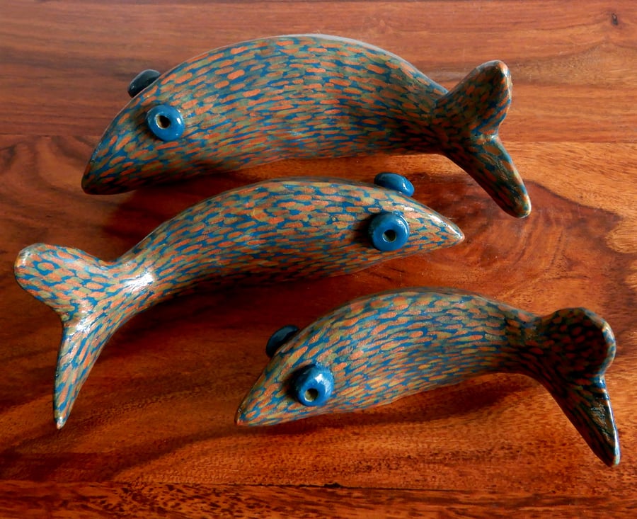 Handmade Ceramic Wall Mountable Fish. Teal Colour.