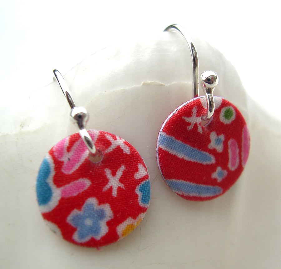 925 Sterling Silver Hardened Liberty of London Fabric Disc Earrings