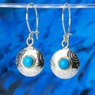 Handmade Turquoise sterling silver earrings. Embossed pattern, choice of stones.