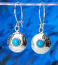 Handmade Turquoise sterling silver earrings. Embossed pattern, choice of stones.