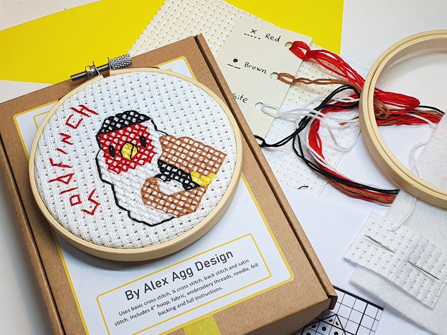 Greta Goldfinch Cross Stitch Kit craft kits, garden birds, sewing gifts