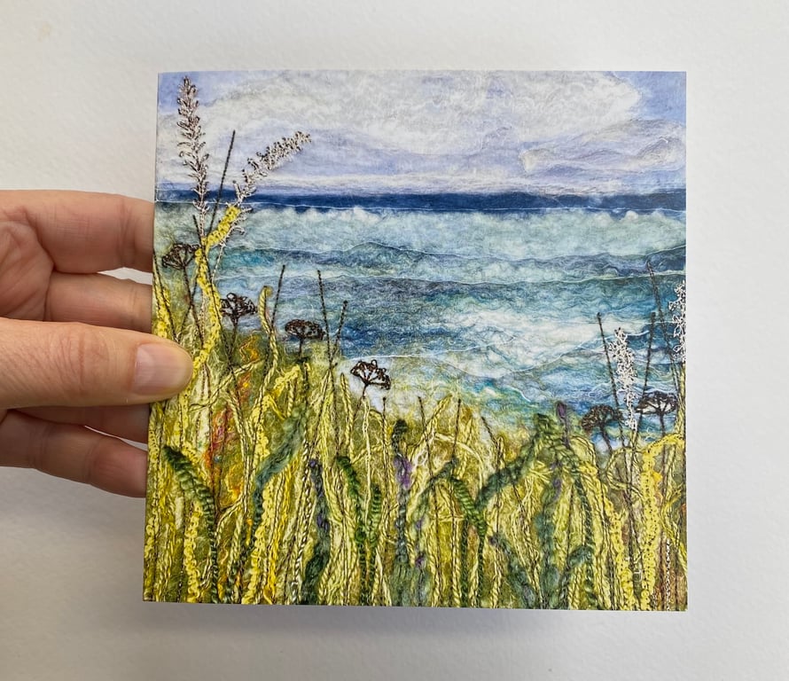 Seascape with grasses and plants printed card. 