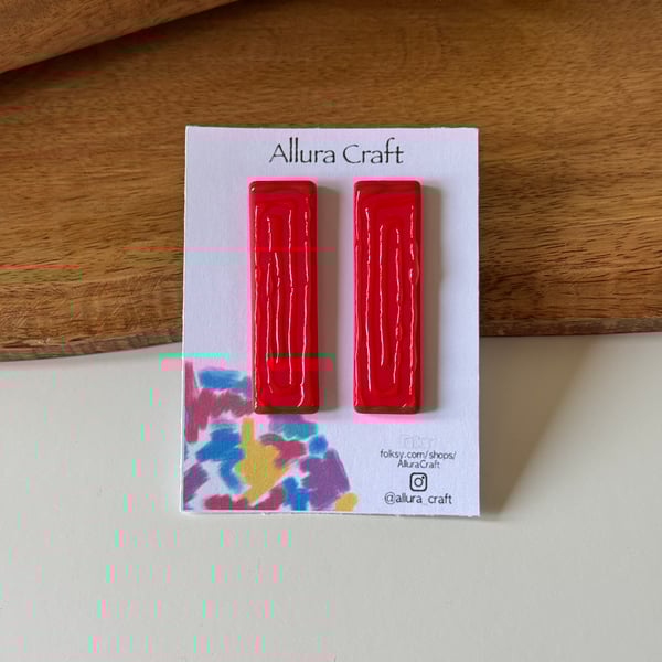 Red Drizzle Rectangle Earrings - Gemma 