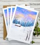 Christmas Cards - set of 4 cards - snow scene, cottage, fir and pine trees