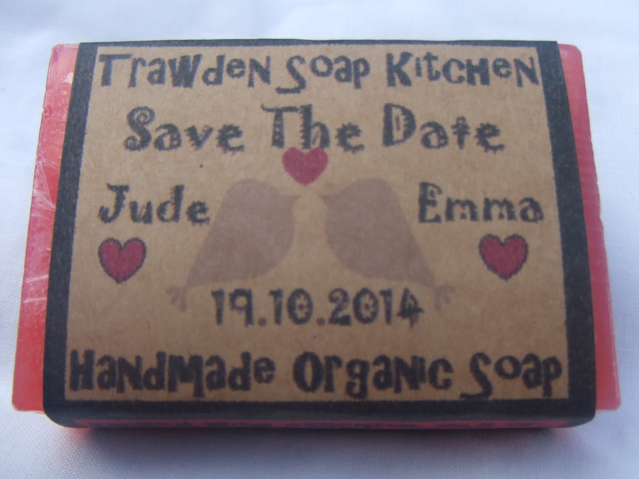 30 Gorgeous Save the Date Customised Organic  Soaps with love bird design
