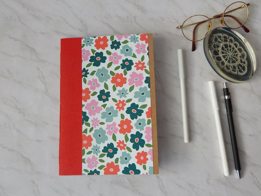 Pretty A5 Notebook, Floral cover, Lined pages.  Replacement notebook. Journal. 
