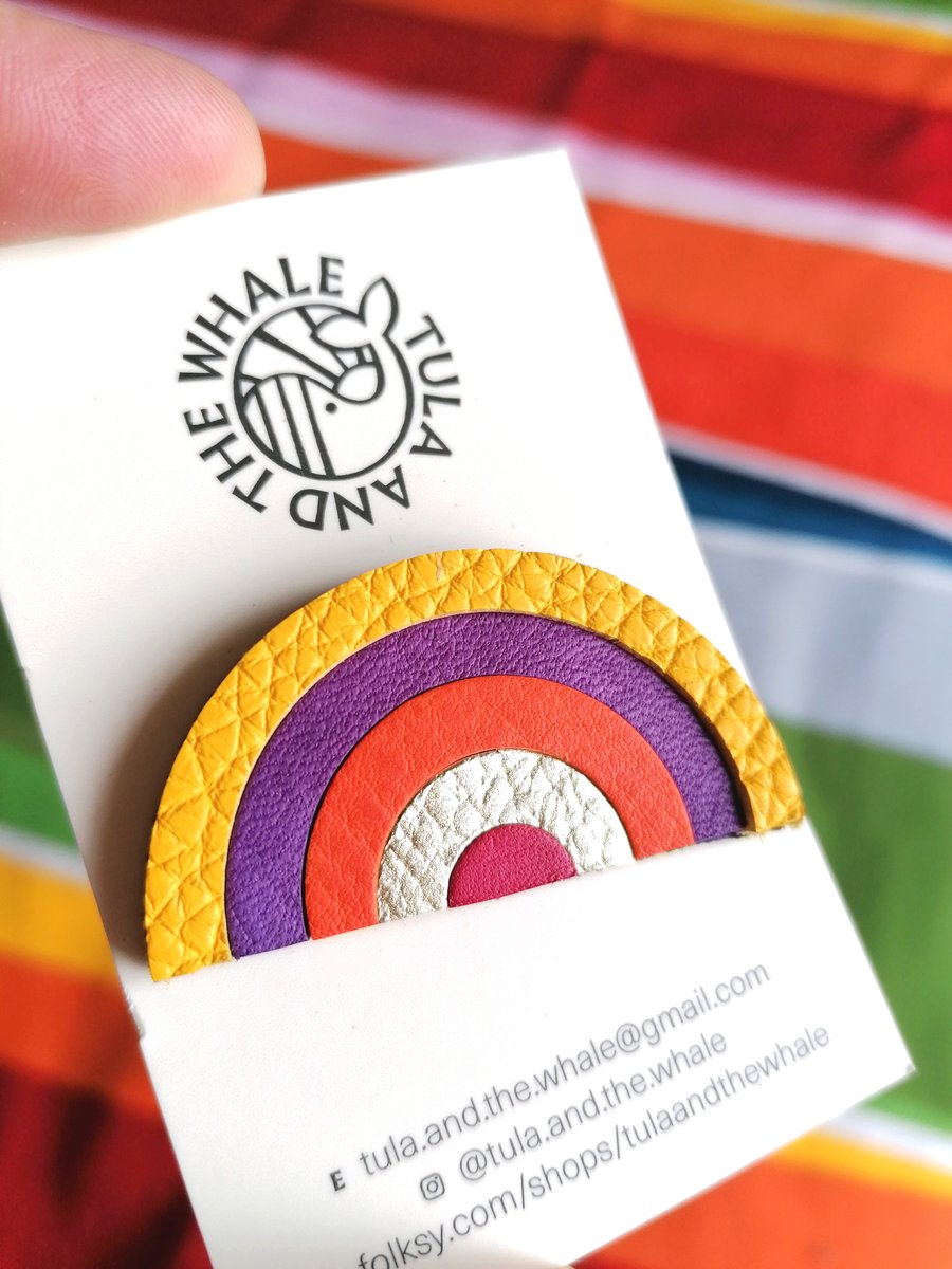 Rainbow Badge, Upcycled Leather Brooch, Colourful Rainbow Gift