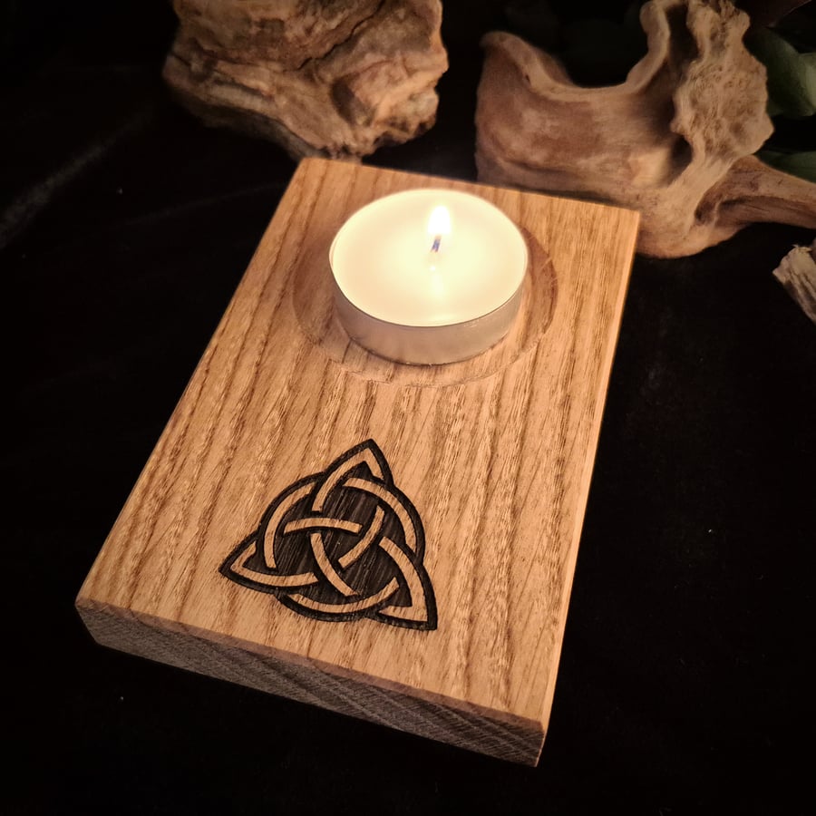 Handmade Oak Celtic Trinity Knot Candle Holder Dish