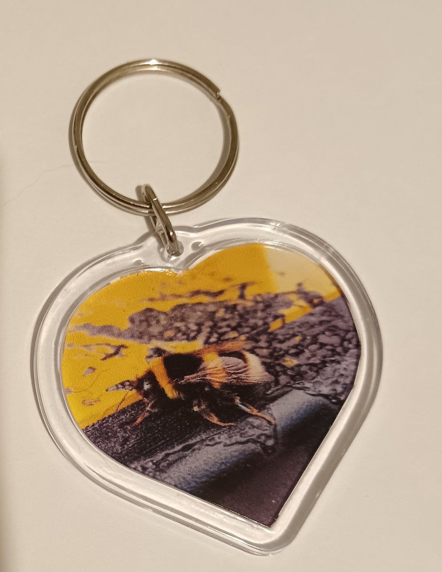 Colourful Bumblebee heart shaped photography keyring 