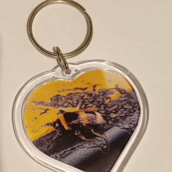 Colourful Bumblebee heart shaped photography keyring 