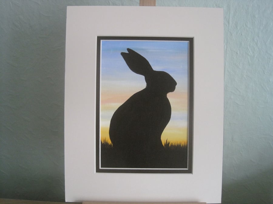 SALE Bunny Rabbit Silhouette Original Painting Art